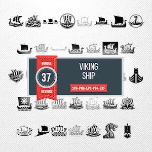 Viking Ship SVG Bundle, 37 Longboat Silhouette Designs, Longship Clipart for Cricut, Drakkar PNG, Norse Vector, nordic ship svg