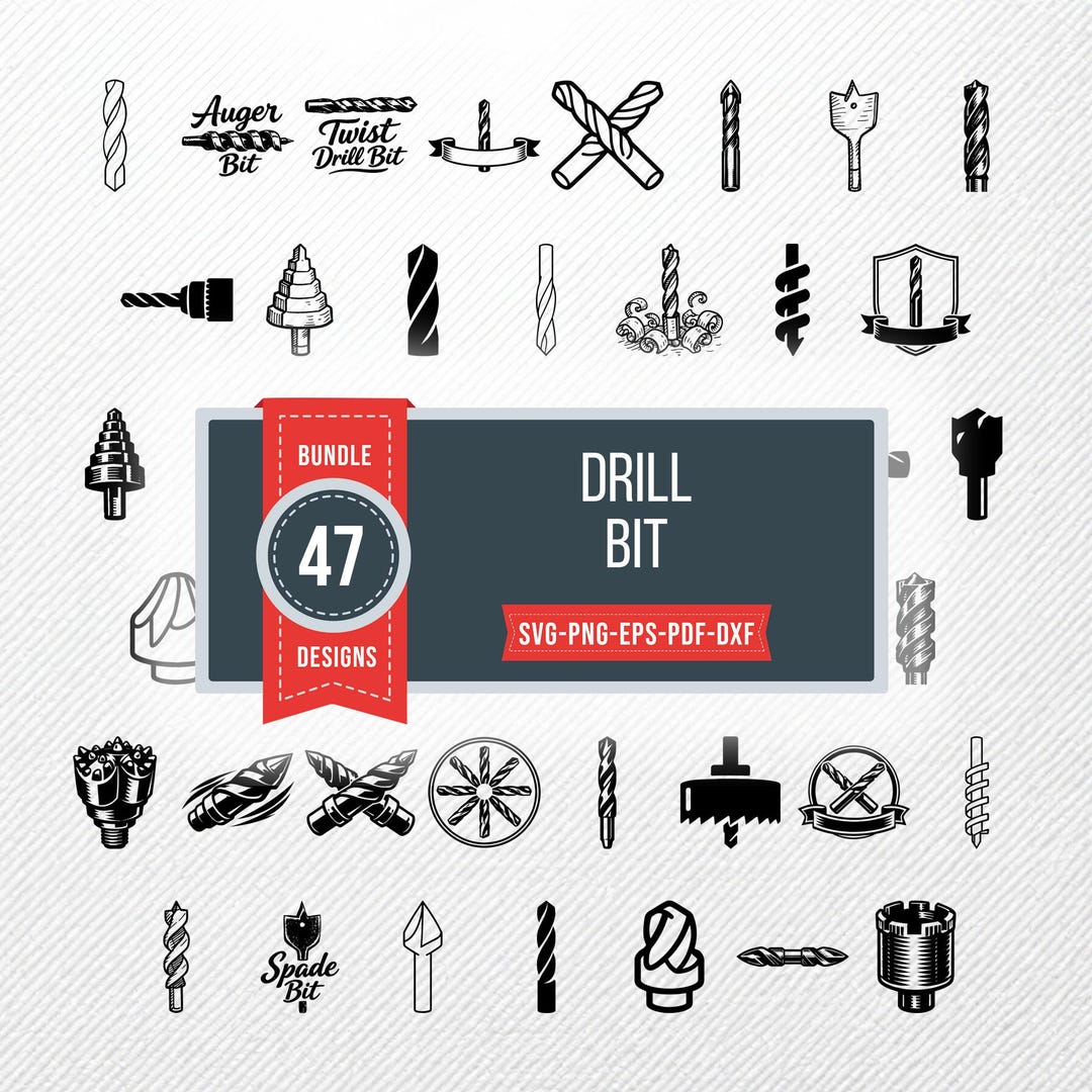 Drill Bit SVG Bundle, 47 Auger Silhouette Designs, Hand Tool Clipart ...