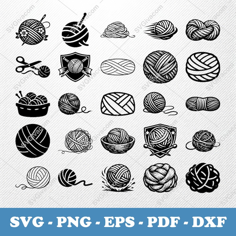 Ball of Yarn SVG Bundle, 48 Skein of Wool Silhouette Designs, Knitting ...