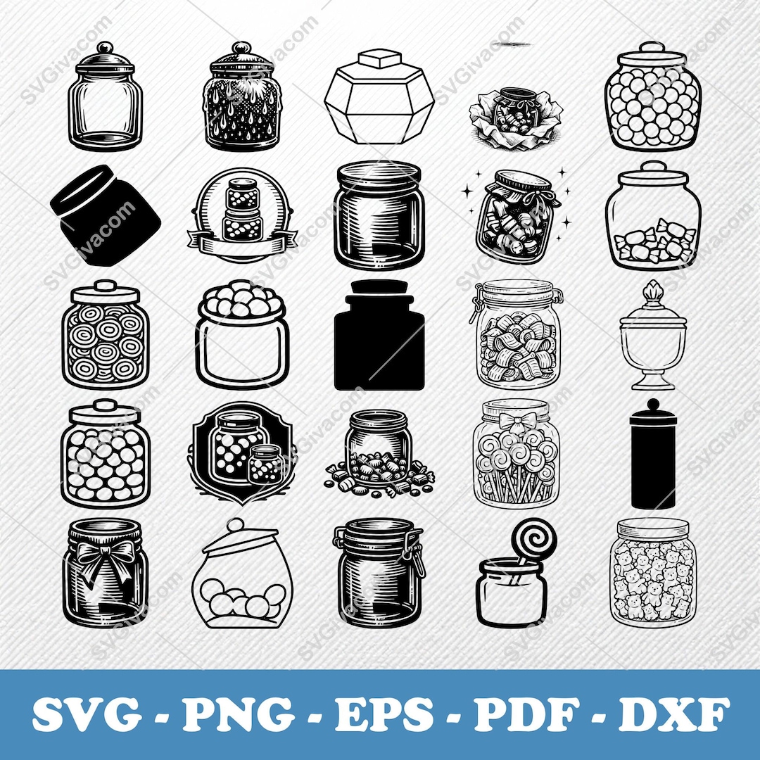 Candy Jar SVG Bundle, 35 Sweets Jar Silhouette Designs, Apothecary ...