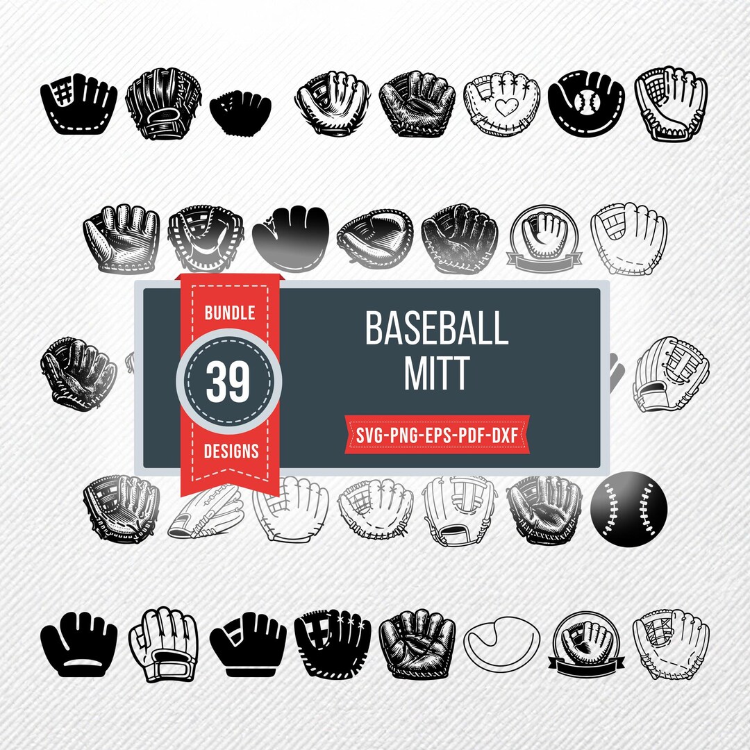 Baseball Mitt SVG Bundle, 39 Baseball Glove Silhouette Designs ...