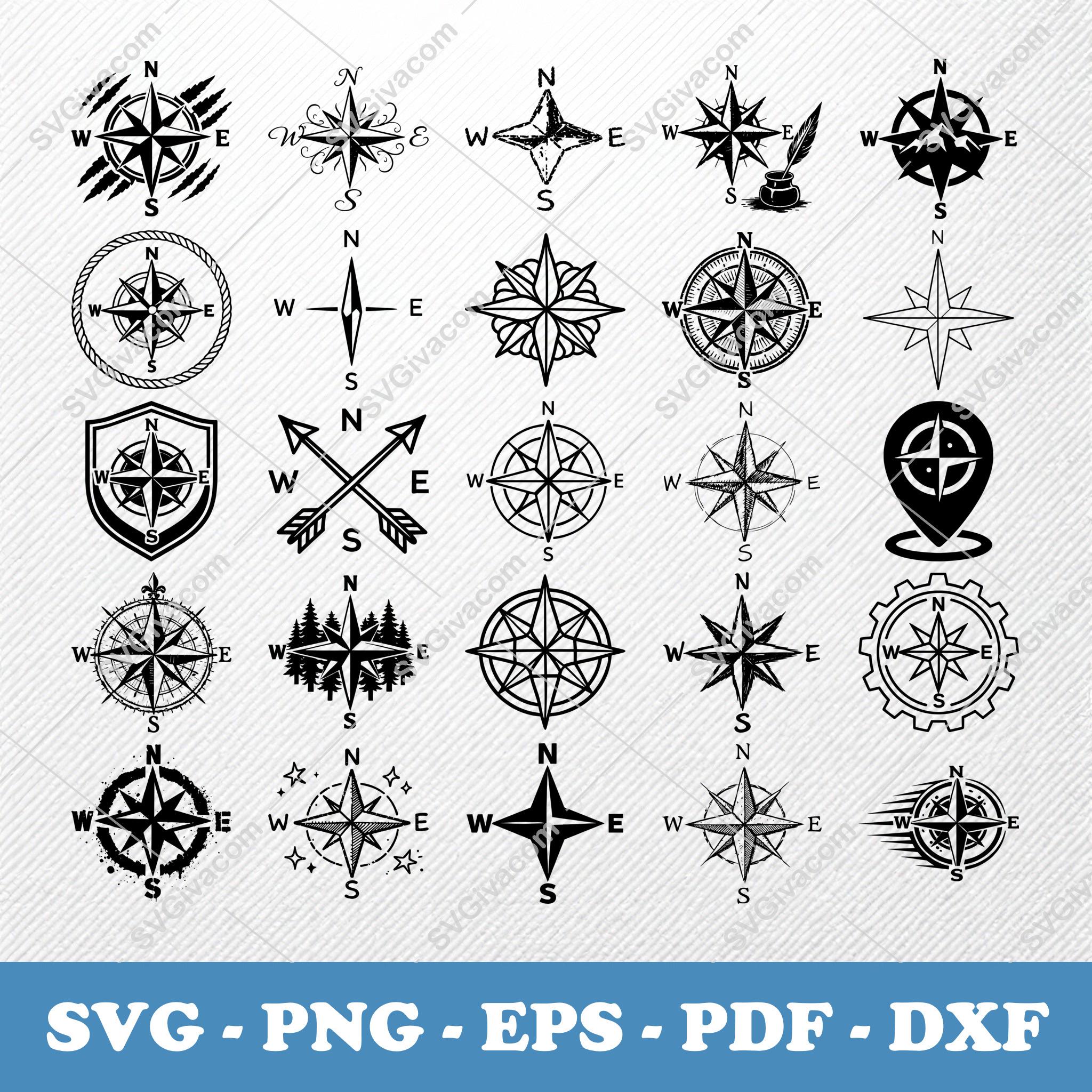 Compass Rose SVG Bundle 36 Vector Clipart | PNG Eps Dxf PDF | Nautical ...