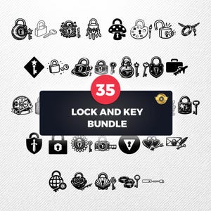 Lock And Key SVG Bundle, 35 Padlock Silhouette Designs, Skeleton Key clipart for Cricut, Vintage Lock PNG, Heart Key vector, padlock svg