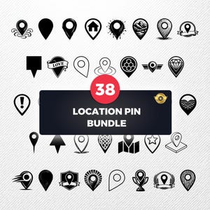 Location Pin SVG Bundle, 38 Map Marker Silhouette Designs, GPS Pointer Clipart for Cricut, Travel Icon PNG, Navigation Vector, Pin Drop svg