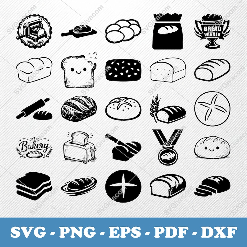Loaf of Bread SVG Bundle, 43 Bakery Bread Silhouette Designs, Sourdough ...