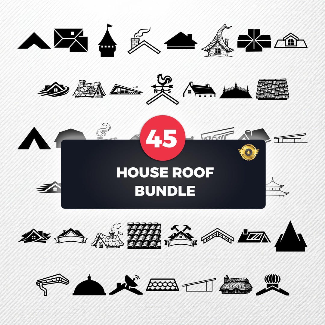House Roof SVG Bundle, 45 Home Rooftop Silhouette Designs, Architecture ...
