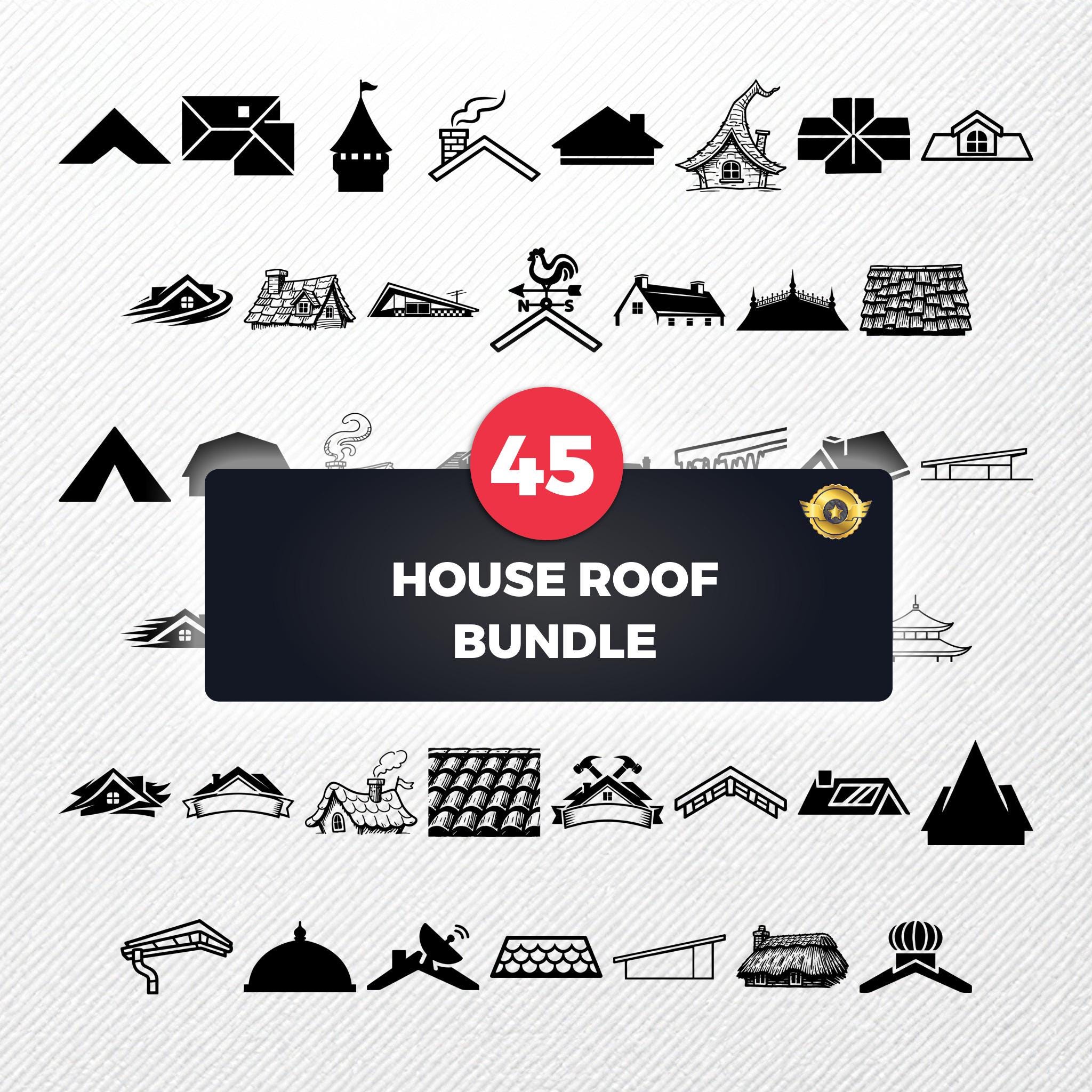 House Roof SVG Bundle, 45 Home Rooftop Silhouette Designs, Architecture ...