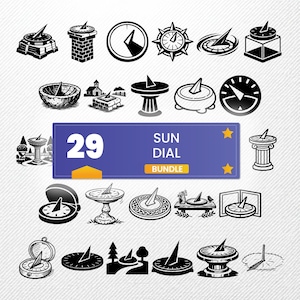 Sun Dial SVG Bundle, 29 Sundial Silhouette Designs, Sun Clock Clipart for Cricut, Shadow Clock PNG, Solar Time Vector, Garden Clock svg