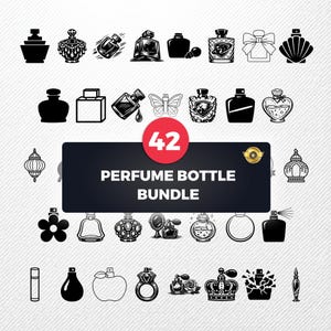 Perfume Bottle SVG Bundle, 42 Fragrance Silhouette Designs, Beauty Clipart for Cricut, Cosmetic PNG, Atomizer Vector, Glass Vial svg