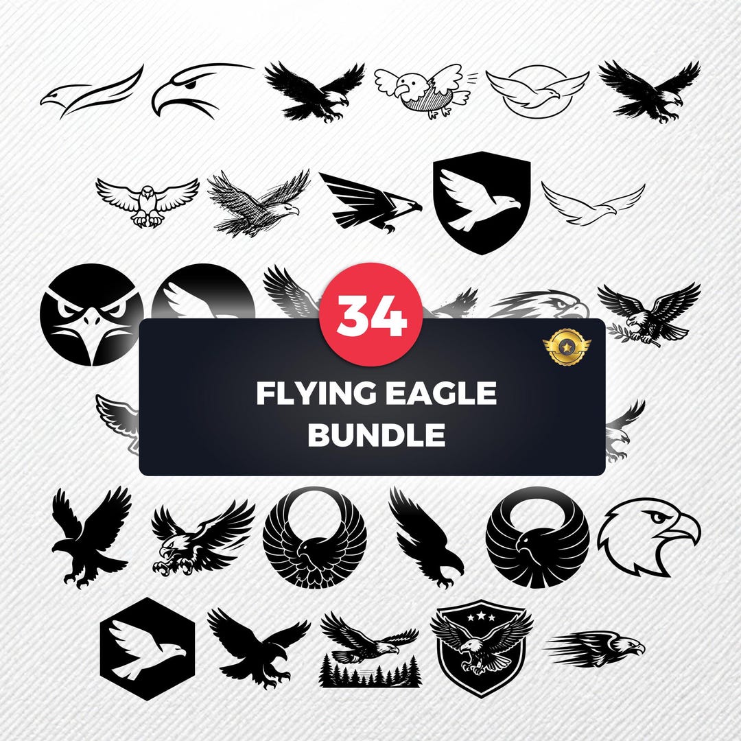 Flying Eagle SVG Bundle | 34 Clipart Vector Drawings | PNG Pdf Eps Dxf ...