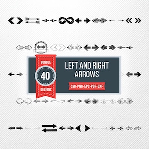Left And Right Arrows SVG Bundle, 40 Directional Pointer Silhouette Designs, Navigation clipart for Cricut, PNG, Wayfinding vector