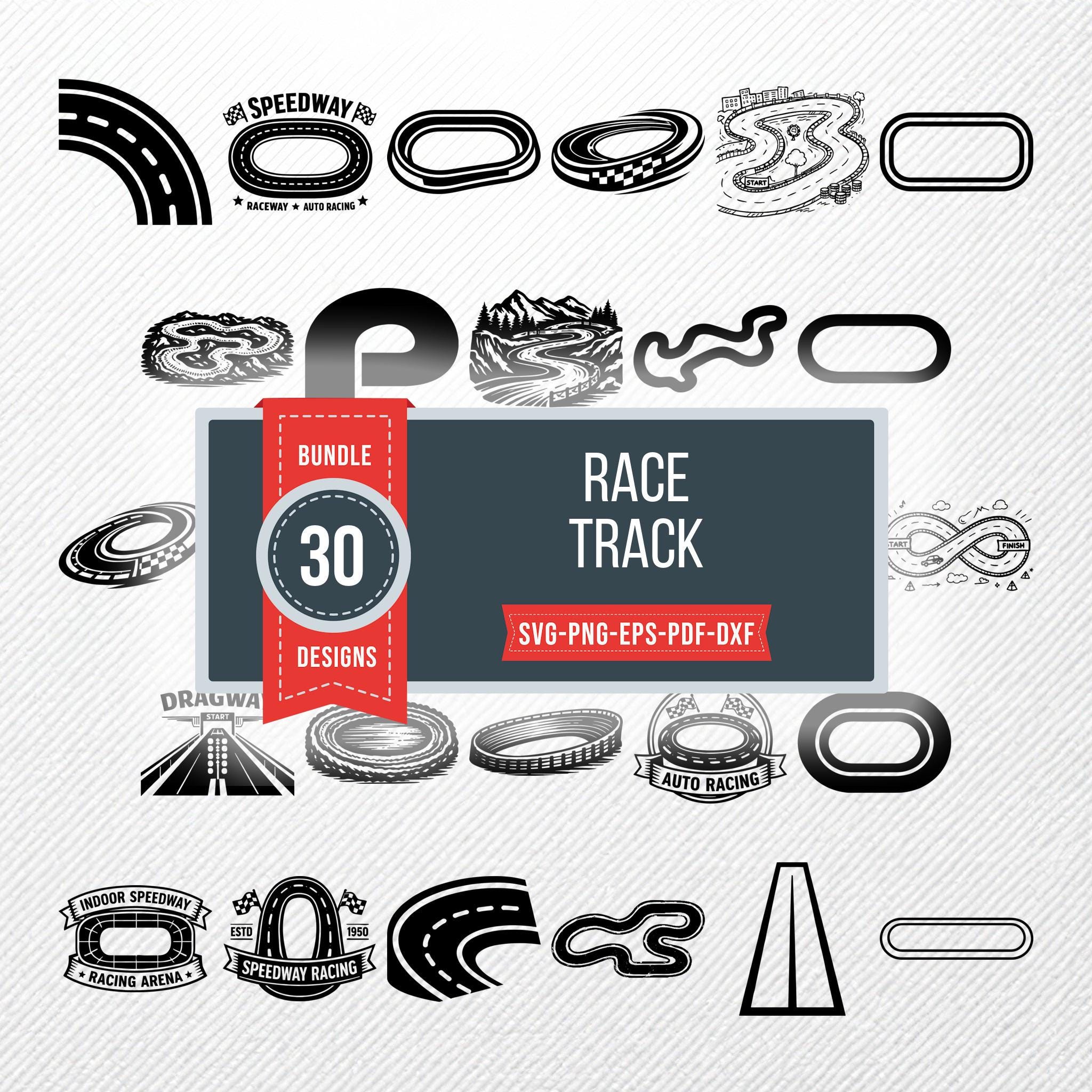 Track Design Svg Race Track SVG Bundle, 30 Raceway Silhouette Designs, Speedway Clipart ...