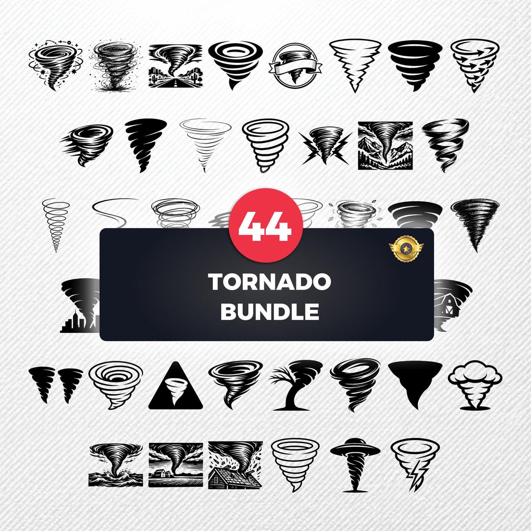 Tornado SVG Bundle, 44 Twister Silhouette Designs, Cyclone Clipart for ...