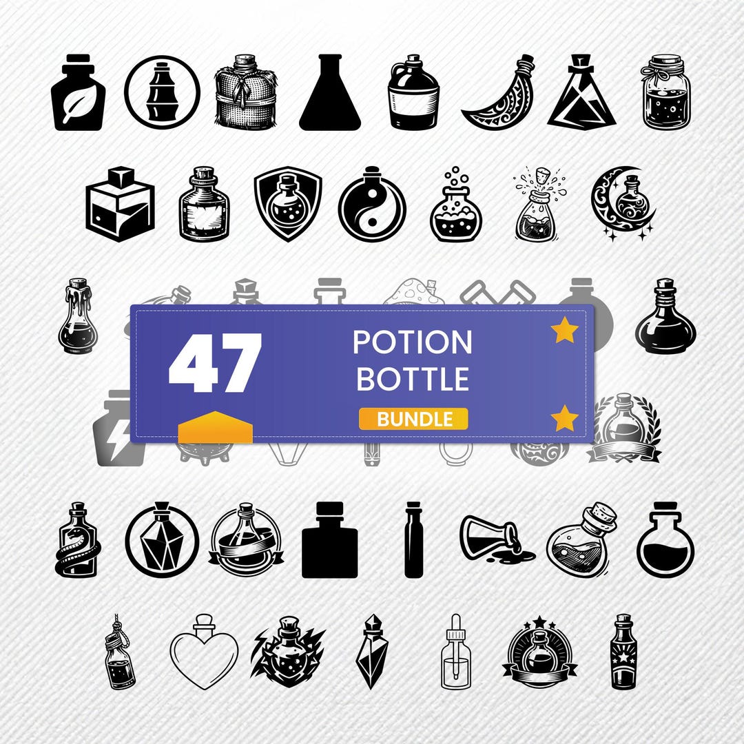 Potion Svg Files Potion Bottle SVG Bundle, 47 Magic Flask Silhouette Designs, Apothecary ...