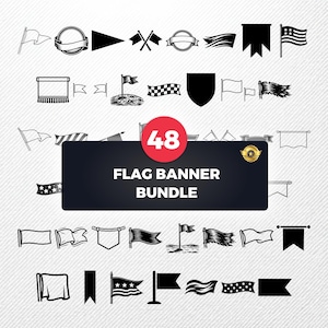 Flag Banner SVG Bundle, 48 Pennant Ribbon Silhouette Designs, Blank Bunting Clipart for Cricut, Scroll Ribbon PNG, Retro Label Vector