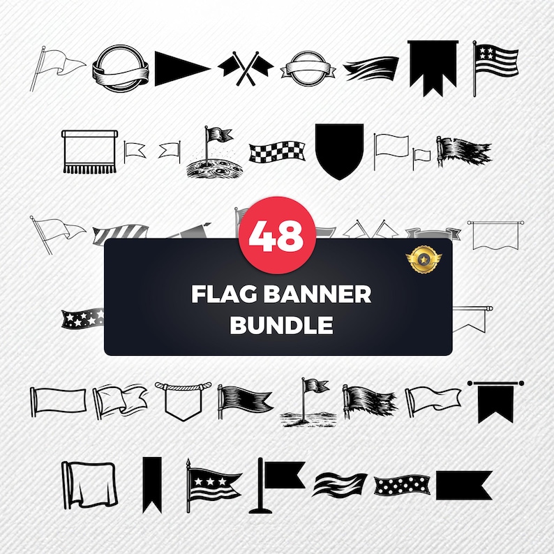 Flag Banner SVG Bundle, 48 Pennant Ribbon Silhouette Designs, Blank ...