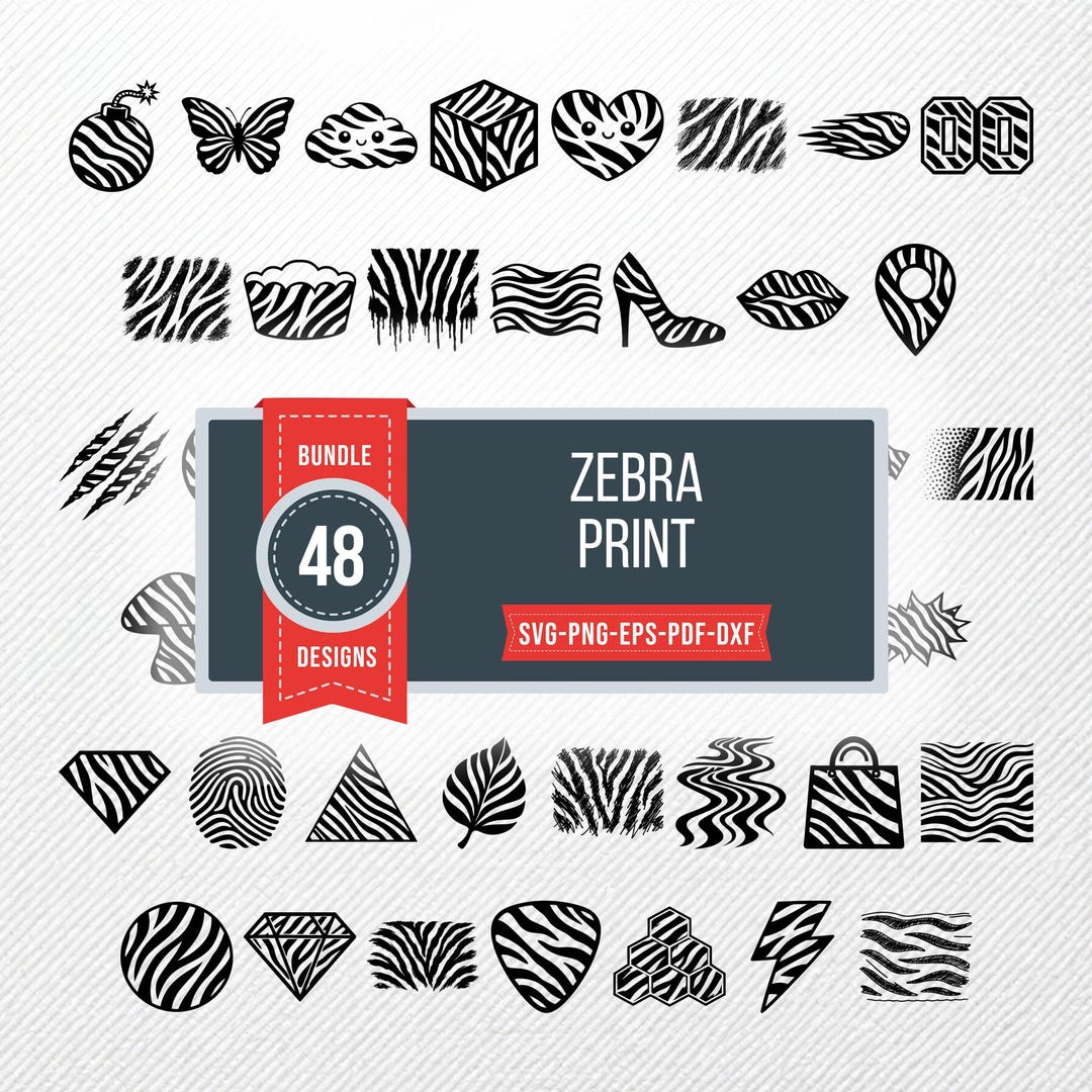 Zebra Print SVG Bundle | 48 Clipart Vector Drawings | PNG PDF Eps Dxf ...