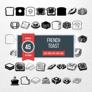 French Toast SVG Bundle, 45 Breakfast Bread Silhouette PNG Designs, Morning Meal Clipart for Cricut, Brunch Vector