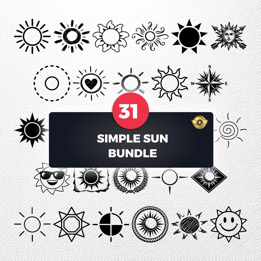 Sun Graphics Simle Simple Sun SVG Bundle 31 Clipart | PNG Eps Pdf Dxf | Minimalist Retro ...