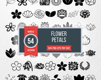 Flower Petals SVG Bundle, 54 Floral Elements Silhouette Designs, Loose Petal Clipart for Cricut, Rose Blossom PNG, Daisy Vector, leaf svg