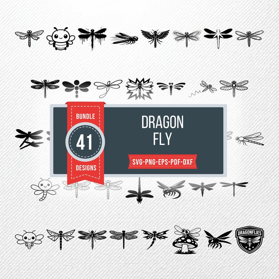 Dragonfly SVG Bundle 41 Clipart | PNG Eps Pdf Dxf | Commercial Use ...