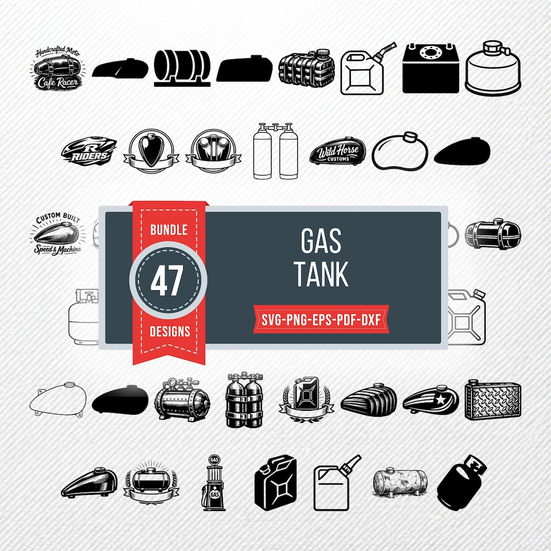 Gas Tank SVG Bundle, 47 Fuel Can Silhouette Designs, Motorcycle Clipart ...