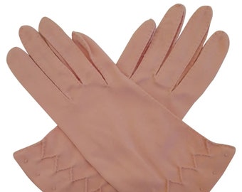 Pink Mid-Century Vintage Cotton Gloves with French Knots - Size 6.5