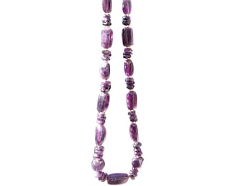 Amethyst Necklace - Dark Purple Beads - Vintage 1970s - Made in India