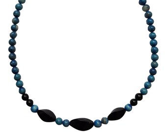 Vintage Black Tourmaline and Blue Jasper Bead Necklace