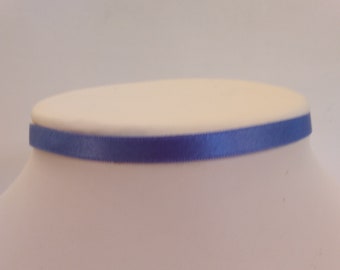 Delicate Narrow Blue 100% Silk Ribbon Choker - 1/4 Inch Double Face Satin Ribbon - Choice of Blue, Light Blue, or Bright Blue