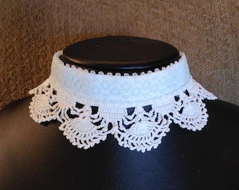 Crochet Lace Choker - White and Blue - Bridal Something Blue - Prom Party Wedding Bridesmaid Choker Necklace - OOAK