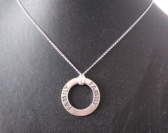 Sterling Silver Pendant Necklace with Family Message Ring on a Delicate Eighteen Inch Sterling Silver Chain