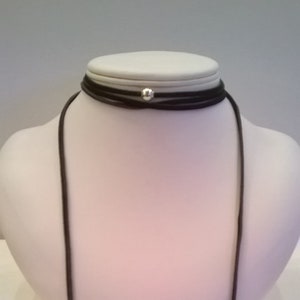 Black Suede Choker Lariat Necklace with Sterling Silver Bead Accents