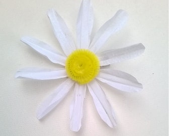 White Silk Daisy Hair Clip  - Handcrafted Daisy Flower in White or Lavender - Bridal, Bridesmaid, Wedding, Prom Hair Accessory or Brooch