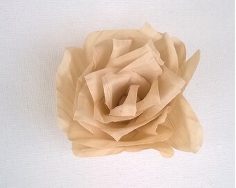 Candlelight Ivory Silk Rose Hair Clip  - Handcrafted Dark Ivory or White Rose Dual Clip Brooch - Bridal, Bridesmaid, Wedding Hair Accessory