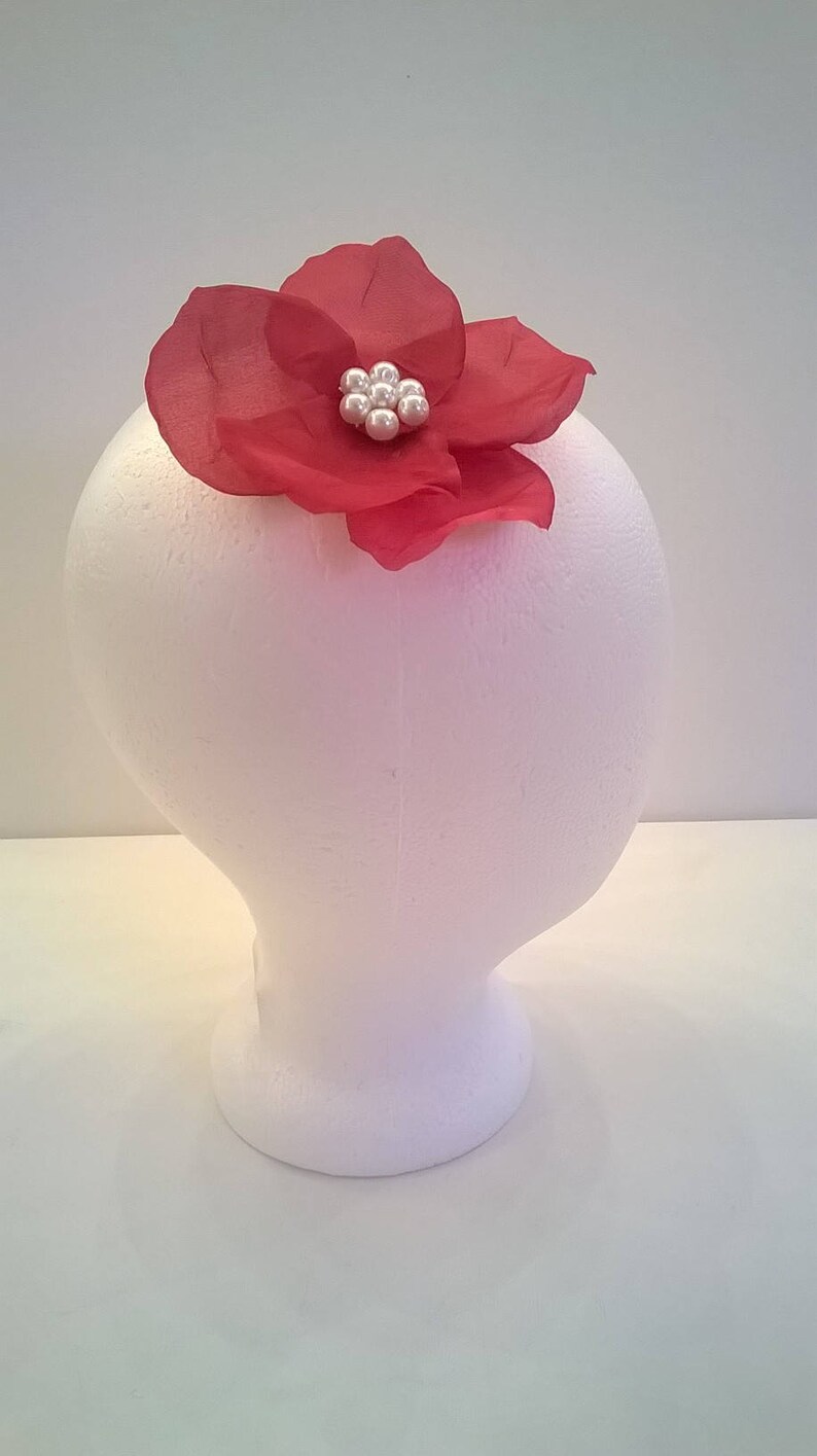 Dark Pink / Red Silk Flower Hair Comb or Clip Handcrafted Etsy