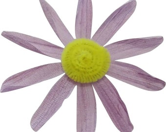 Lavender Silk Daisy Brooch  - Handcrafted Lavender Daisy Flower - Lightweight Pin - 3.75 Inch Diameter