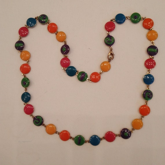 Colorful Enamel Disc Necklace - Yellow, Orange, D… - image 5