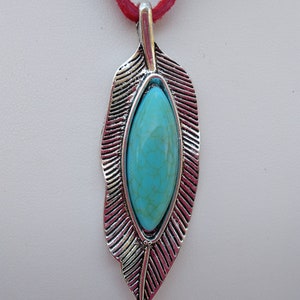 Feather Pendant on Suede Choker Necklace with Pewter Bead Accents Silver & Turquoise Color Feather Choice of Black, Red, Brown Suede image 2