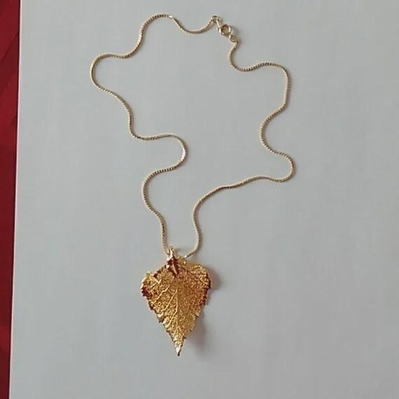 Delicate Gold Dipped Real Leaf Pendant Necklace - image 3