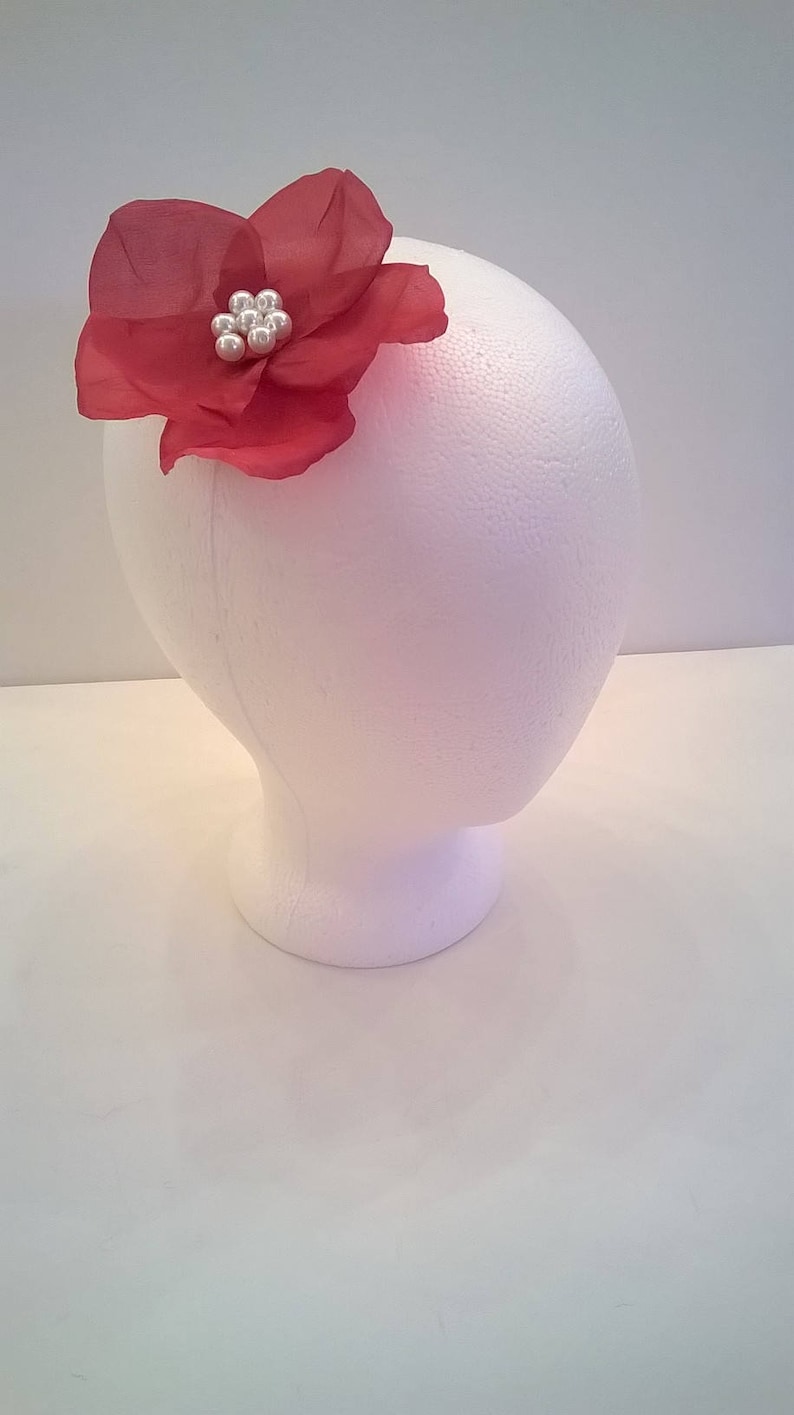 Dark Pink / Red Silk Flower Hair Comb or Clip Handcrafted Etsy