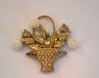 Vintage Carl Art Gold Filled Brooch - Basket of Flowers Brooch Pin