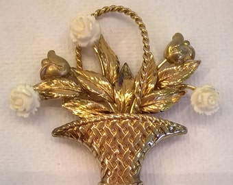 Vintage Carl Art Gold Filled Brooch - Basket of Flowers Brooch Pin