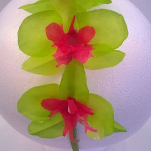 Silk Orchid Headband 3 Lime Green and Hot Pink Tropical Flowers on Green Silk Satin Wrapped Headband Bridesmaid, Beach Wedding, Prom image 6