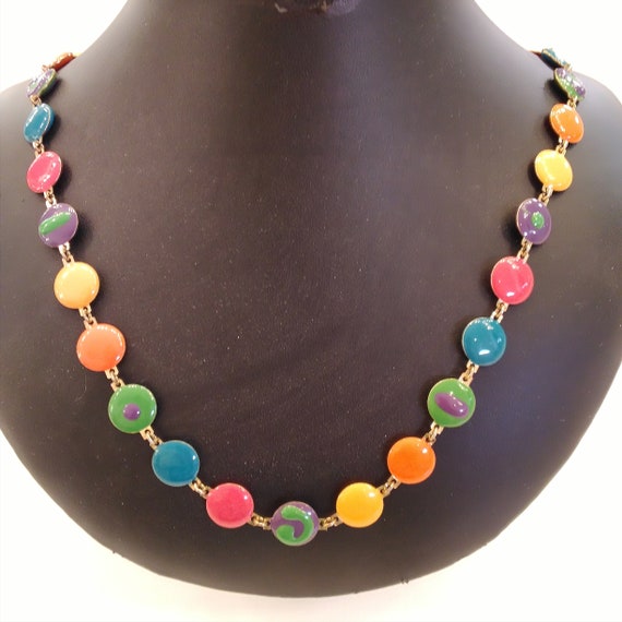 Colorful Enamel Disc Necklace - Yellow, Orange, D… - image 3