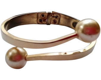 Vintage DeNicola Hinged Bypass Bracelet with Faux Pearl Ends