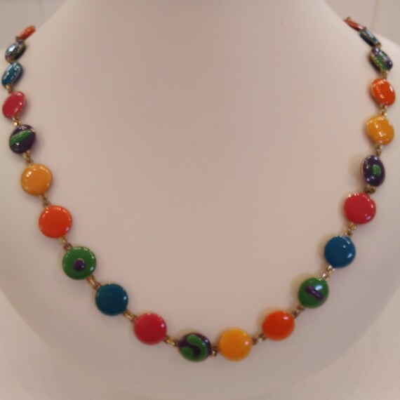Colorful Enamel Disc Necklace - Yellow, Orange, D… - image 2