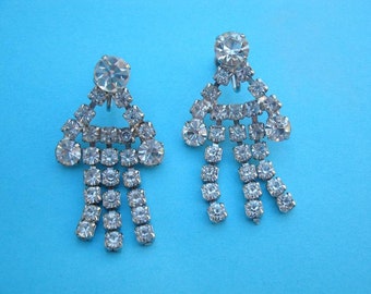 Dazzling Vintage 1950s Clear Rhinestone Earrings - Sparkling Screwback RS Party Earrings