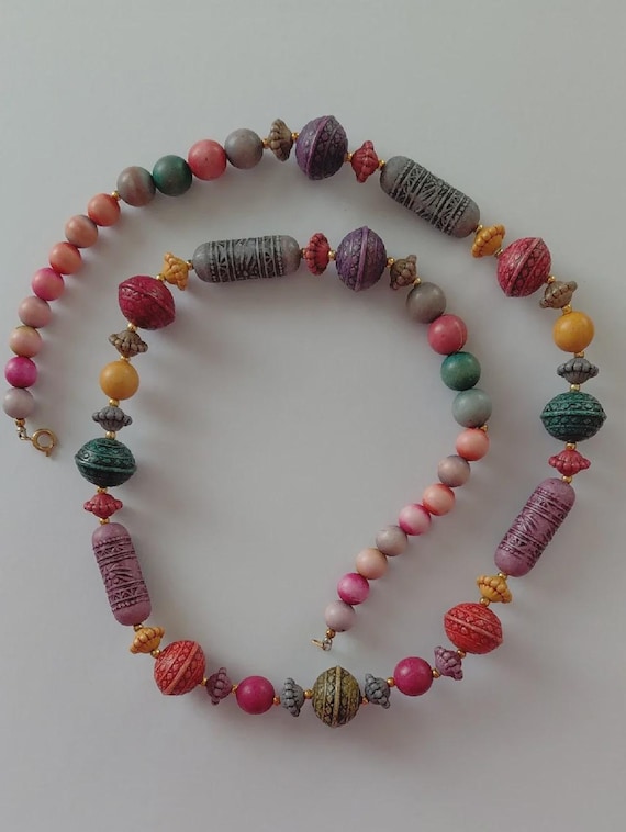 Vintage Multicolor Wood Bead Necklace