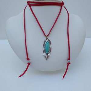 Feather Pendant on Suede Choker Necklace with Pewter Bead Accents Silver & Turquoise Color Feather Choice of Black, Red, Brown Suede image 4